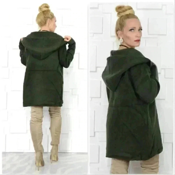 MOSSY GREEN HOODED CARDIGAN - Picture 3 of 5